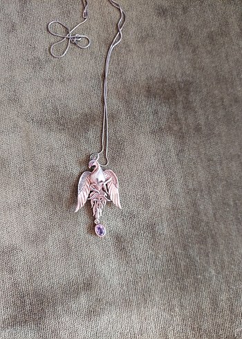 Gümüş,  Doğal taşlı, Hareketli ANKA KUŞU kolye. - Görsel 14