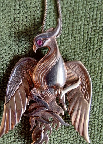 Gümüş,  Doğal taşlı, Hareketli ANKA KUŞU kolye. - Görsel 6