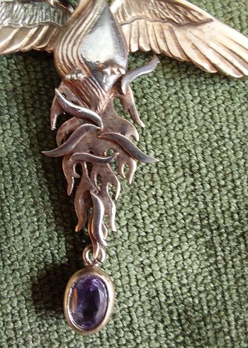 Gümüş,  Doğal taşlı, Hareketli ANKA KUŞU kolye. - Görsel 9