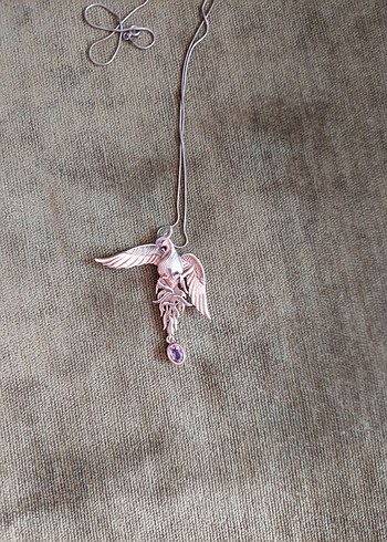 Gümüş,  Doğal taşlı, Hareketli ANKA KUŞU kolye. - Görsel 15