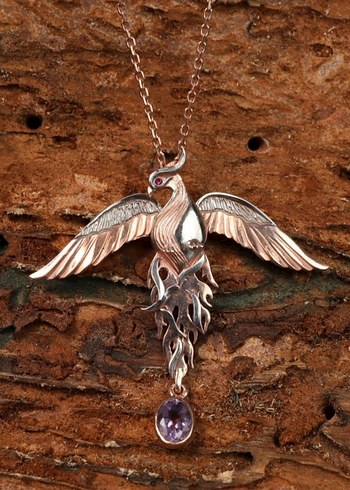 Gümüş,  Doğal taşlı, Hareketli ANKA KUŞU kolye. - Görsel 2