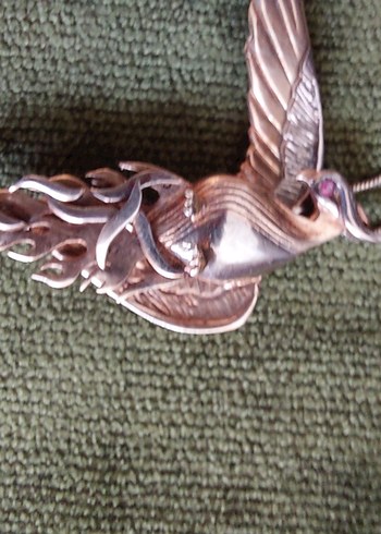 Gümüş,  Doğal taşlı, Hareketli ANKA KUŞU kolye. - Görsel 11