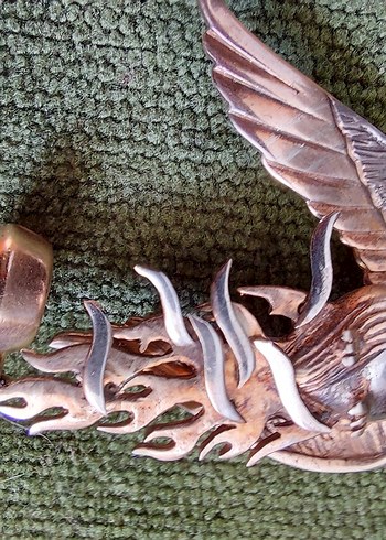 Gümüş,  Doğal taşlı, Hareketli ANKA KUŞU kolye. - Görsel 12