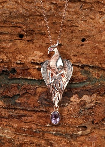 Gümüş,  Doğal taşlı, Hareketli ANKA KUŞU kolye. - Görsel 3