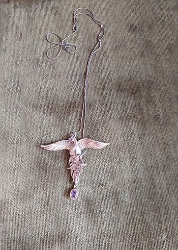 Gümüş,  Doğal taşlı, Hareketli ANKA KUŞU kolye. - Görsel 13