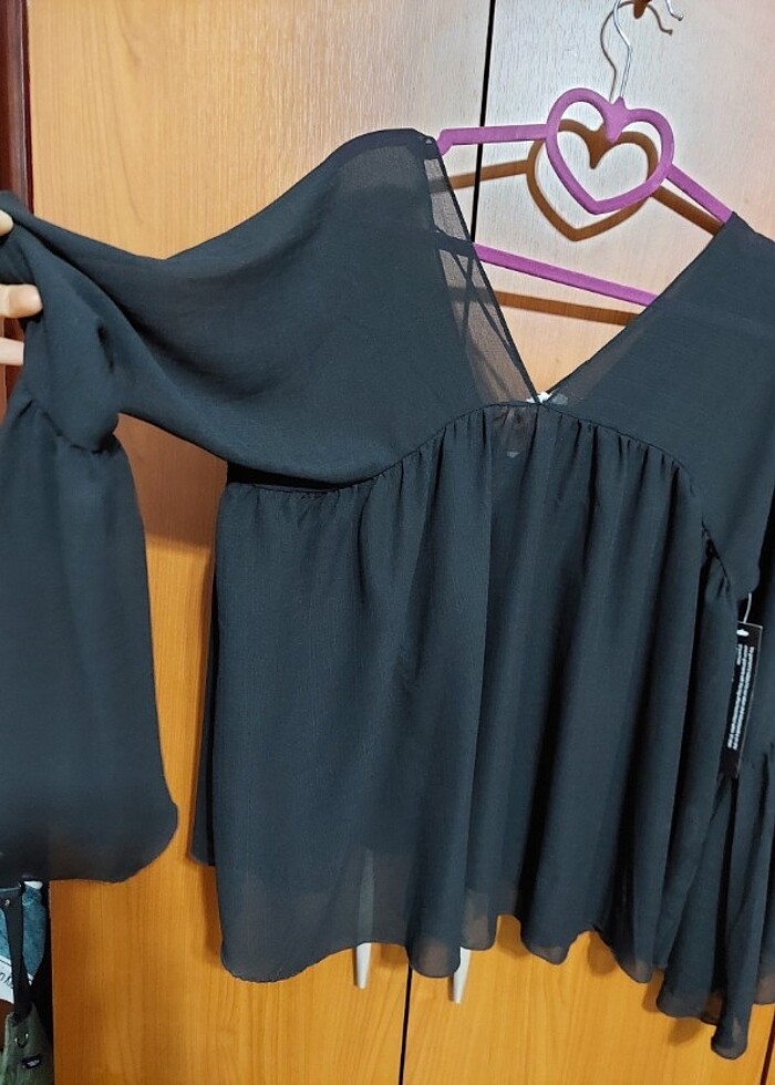 TRANSPARAN ŞİFON ABİYE BLUZ.  - Görsel 5