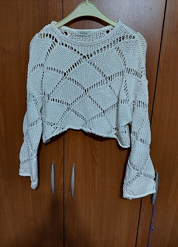 xl Beden beyaz Renk Beyaz salaş crop kazak.
