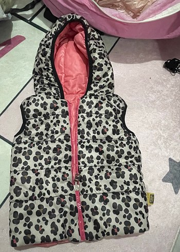 Kapüşonlu Leopar Desenli Kız Yeleği - Görsel 2