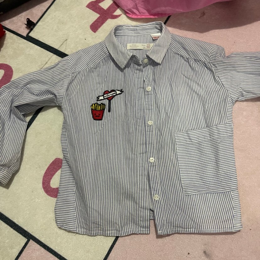 Kız Çocuk Mavi Çizgili Pamuklu Gömlek 1/2 kez gıyıldı - Görsel 2