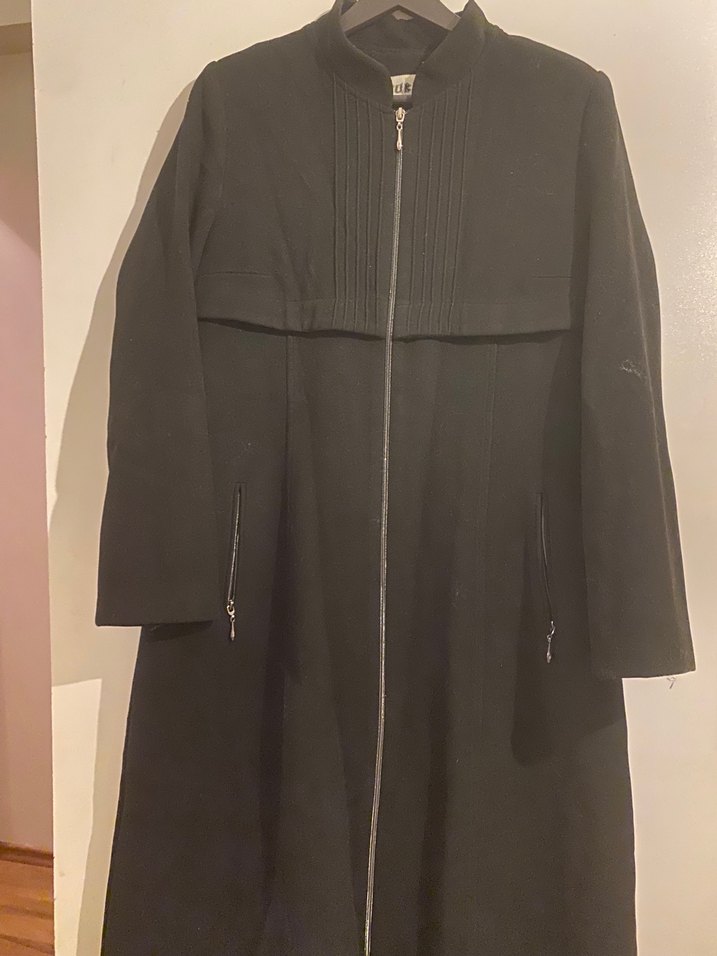 Uzun Siyah Fermuarlı Kadın Kaban - Görsel 2