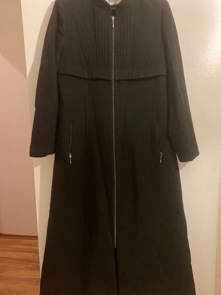 Uzun Siyah Fermuarlı Kadın Kaban - Görsel 3