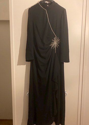 Siyah Uzun Kollu Drapeli Kadın Elbise - Görsel 3