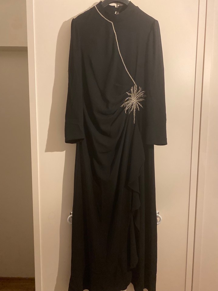 Siyah Uzun Kollu Drapeli Kadın Elbise - Görsel 3