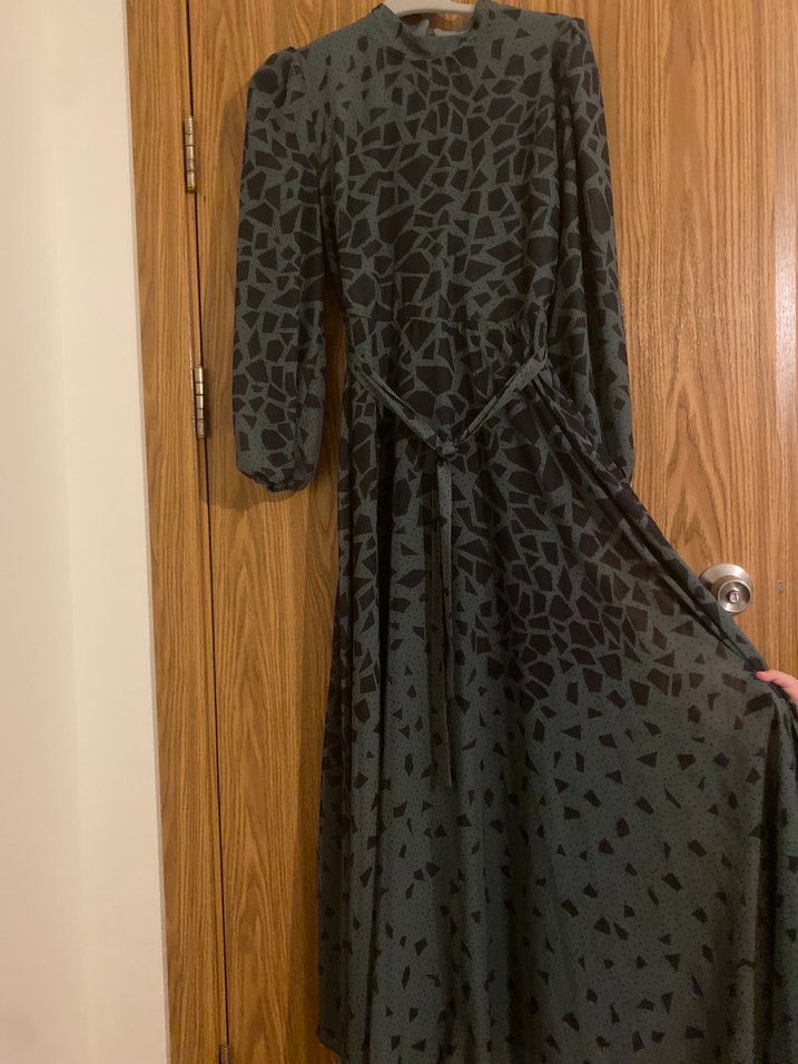 Kadın yeşil siyah Yılan Desenli Uzun Elbise - Görsel 4