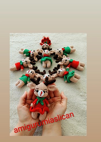 Beden kırmızı Renk Renkli Amigurumi geyik anahtarlık