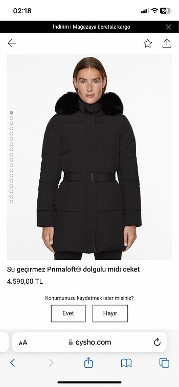 Oysho bayan şişme mont