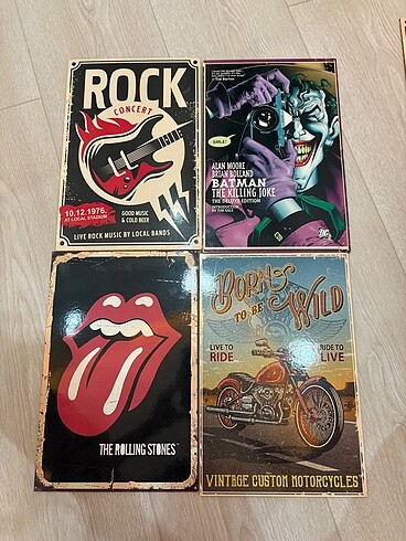 4 adet retro ahşap tablo