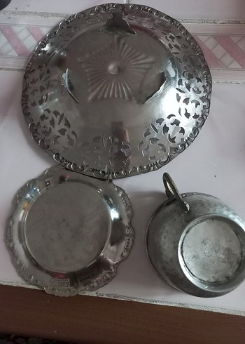 Gri Klasik Desensiz Metal  ve Tabak - Görsel 3