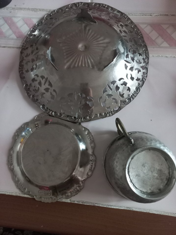 Gri Klasik Desensiz Metal  ve Tabak - Görsel 3