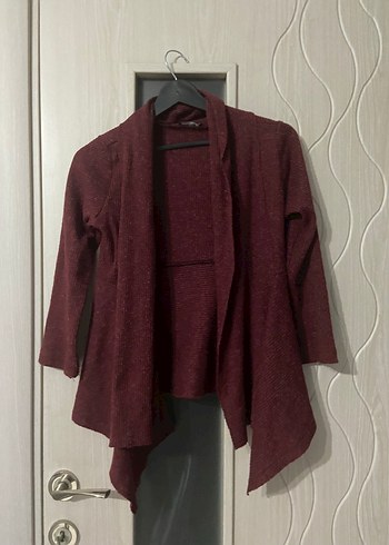 Bordo Uzun Kollu Salaş Kadın Hırka asimetrik kesim