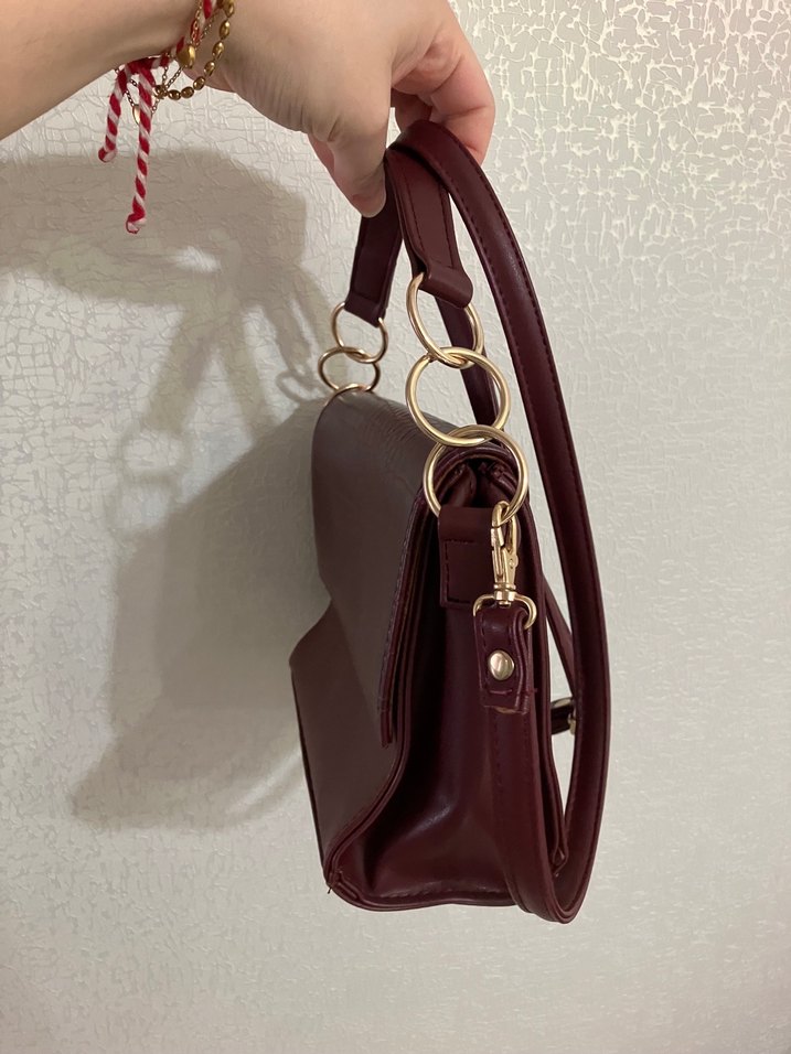 Kahverengi Parlak Deri Yılan Desenli Kadın Çanta - Görsel 4