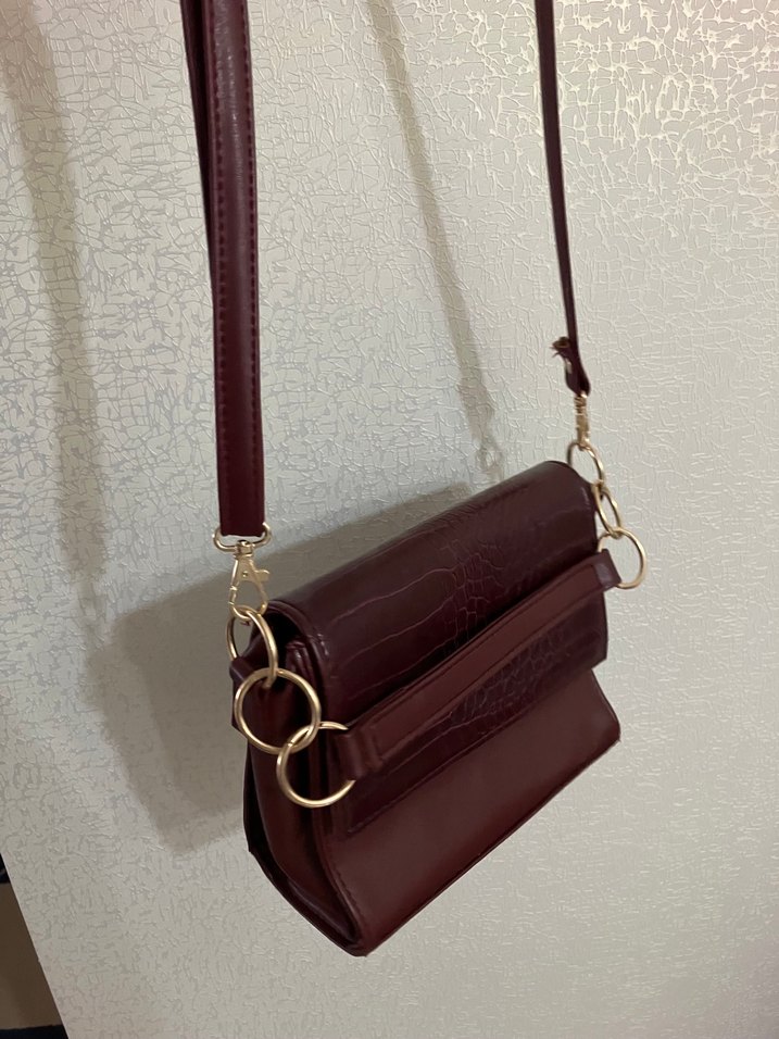 Kahverengi Parlak Deri Yılan Desenli Kadın Çanta - Görsel 2