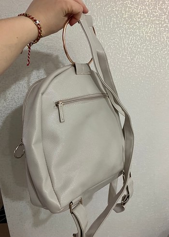Beyaz Deri Kadın Sırt Çantası - Görsel 5