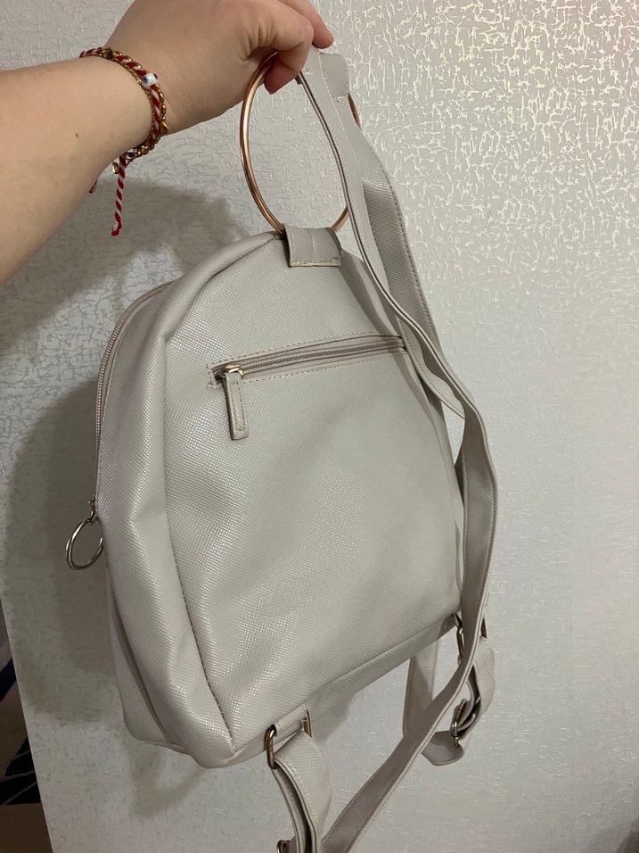 Beyaz Deri Kadın Sırt Çantası - Görsel 5