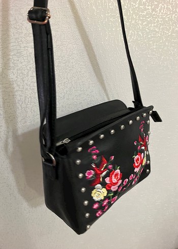 Nakışlı Koyu Pembe Deri Kadın Çanta - Görsel 2