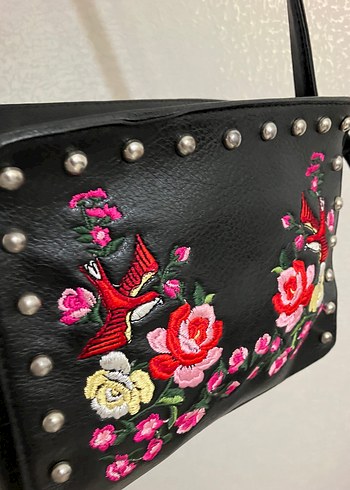 Nakışlı Koyu Pembe Deri Kadın Çanta - Görsel 3