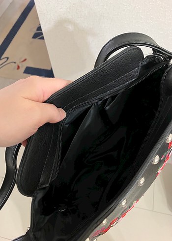 Nakışlı Koyu Pembe Deri Kadın Çanta - Görsel 6