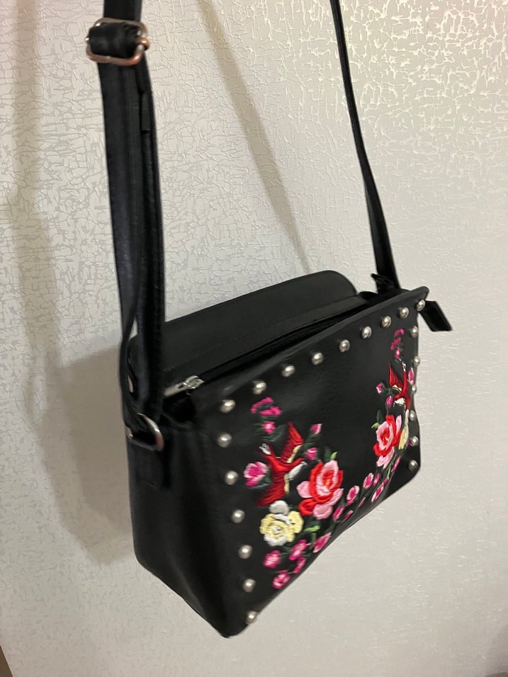 Nakışlı Koyu Pembe Deri Kadın Çanta - Görsel 2