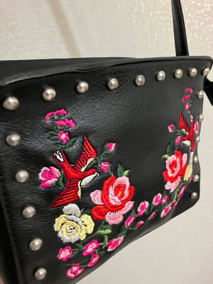 Nakışlı Koyu Pembe Deri Kadın Çanta - Görsel 3