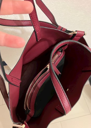 Bordo Deri Tokalı Kadın Çanta - Görsel 4