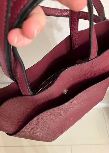Bordo Deri Tokalı Kadın Çanta - Görsel 3