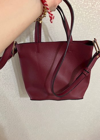 Bordo Deri Tokalı Kadın Çanta - Görsel 2