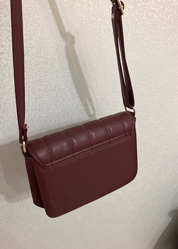 Bordo Deri Kareli Tokalı Kadın Çanta - Görsel 3