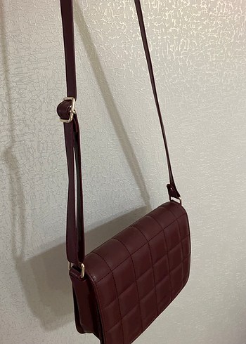 Bordo Deri Kareli Tokalı Kadın Çanta - Görsel 5