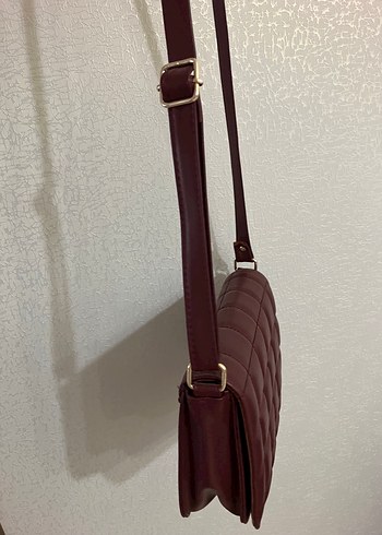 Bordo Deri Kareli Tokalı Kadın Çanta - Görsel 2