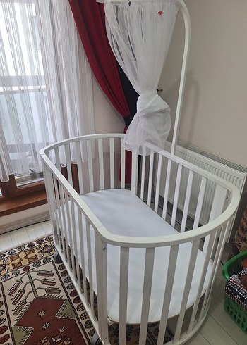 Beyaz Ahşap Bebek Beşiği - Görsel 2