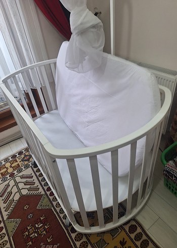 Beyaz Ahşap Bebek Beşiği - Görsel 3