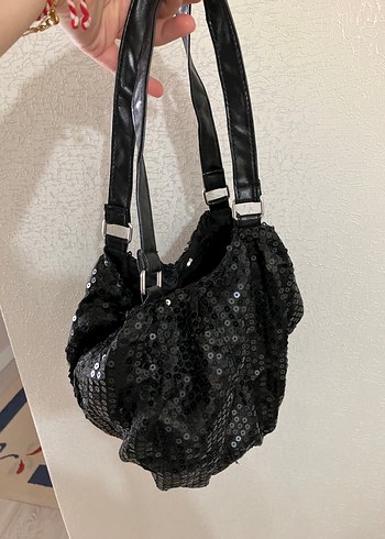 Siyah İşlemeli Kadın Çanta pullu parıltılı - Görsel 2