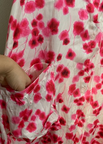 Pembe Bağlama Desenli Uzun Kolsuz Elbise - Görsel 2