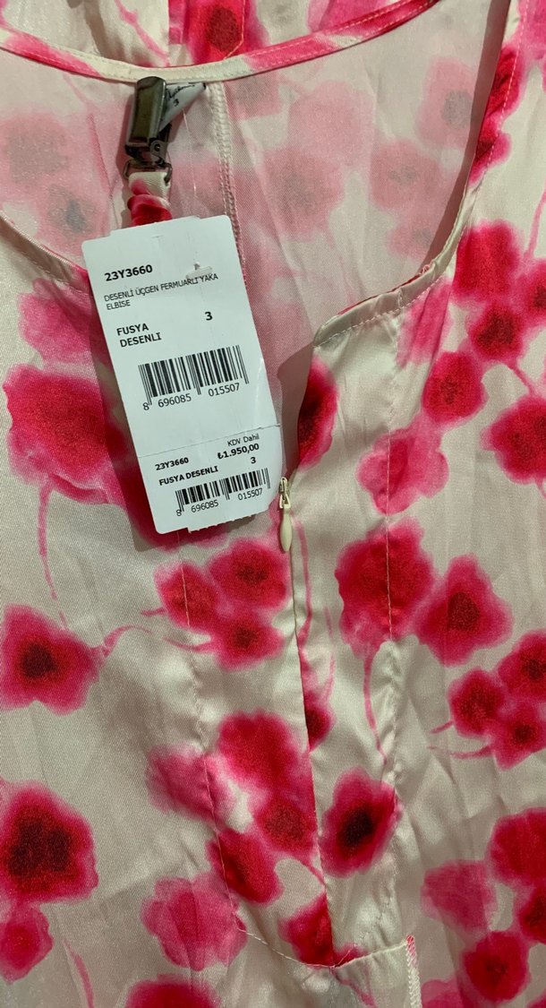 Pembe Bağlama Desenli Uzun Kolsuz Elbise - Görsel 3