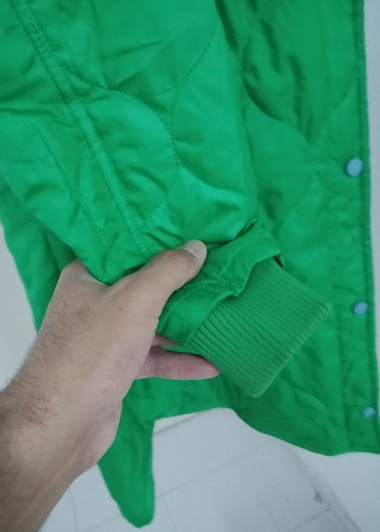 m Beden Düğmeli Uzun Yeşil Kadın Ceket