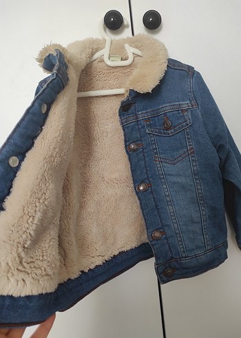 18-24 Ay Beden mavi Renk Kürklü Mavi Denim Ceket
