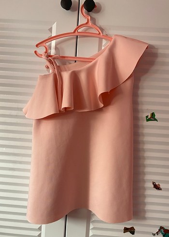 Pembe Omuzdan Askılı Fırfırlı Kız Elbisesi - Görsel 3