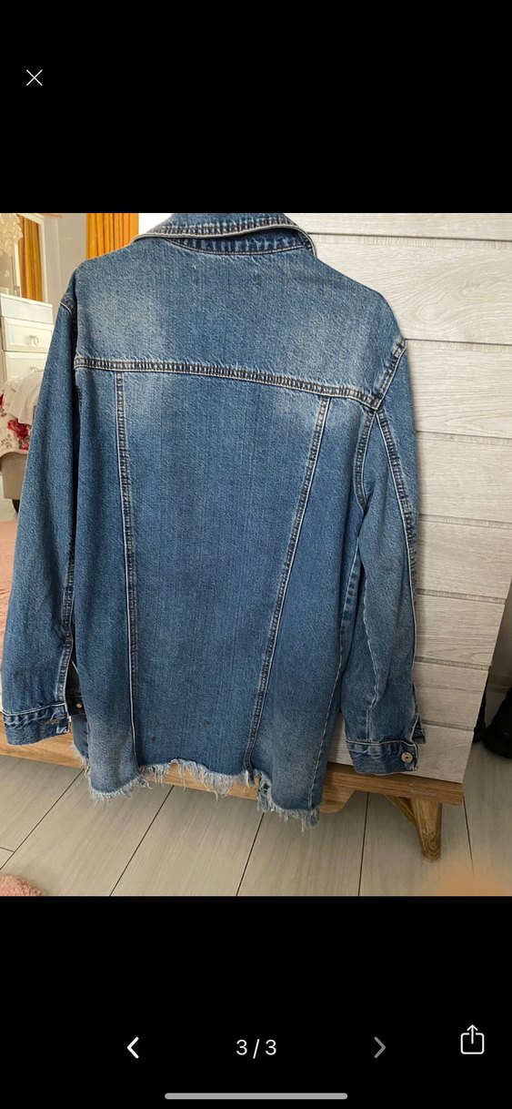 Düğmeli Mavi Denim Ceket, Salaş Kesim, Midi Boy - Görsel 2