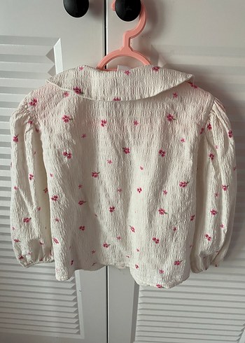 Kız Çocuk Nakışlı Beyaz Keten Gömlek - Görsel 2