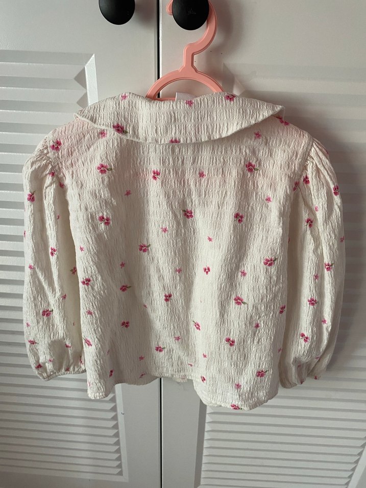 Kız Çocuk Nakışlı Beyaz Keten Gömlek - Görsel 2